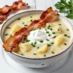 creamy crockpot potato soup with bacon - featured image
