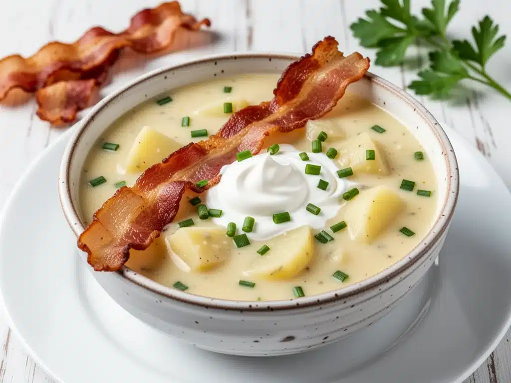 creamy crockpot potato soup with bacon - featured image