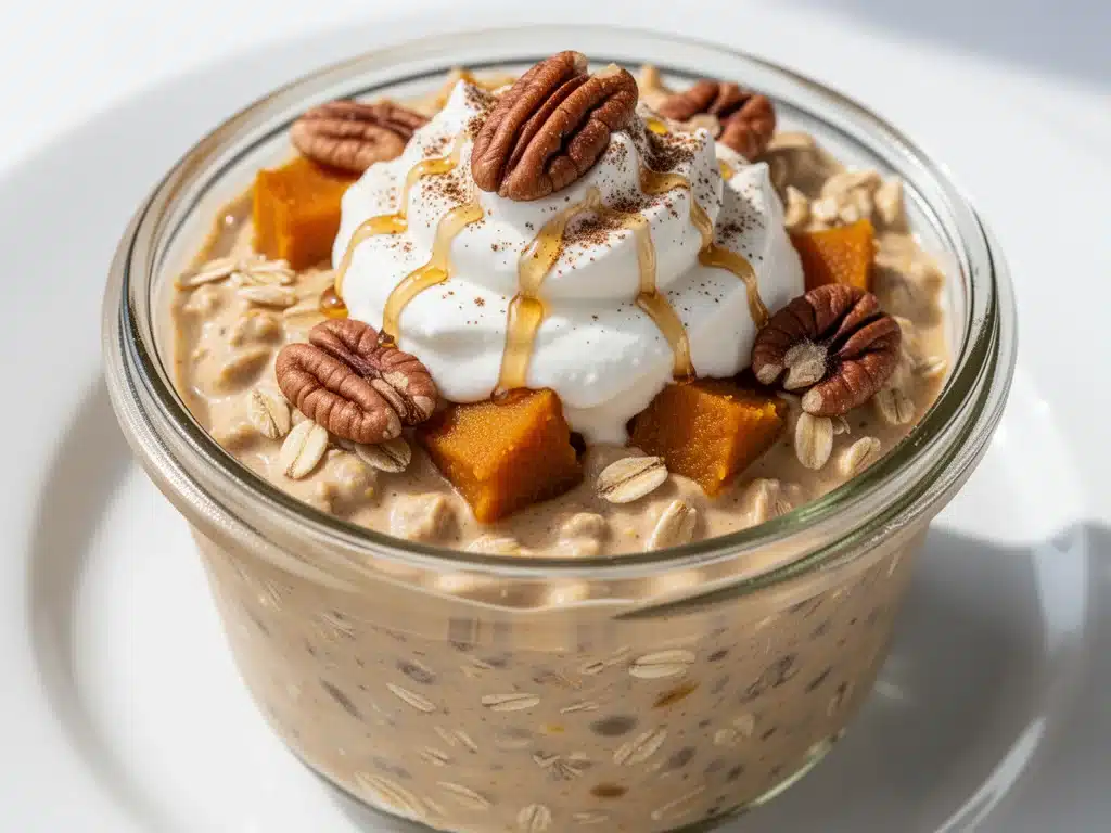 creamy no-bake pumpkin pie overnight oats - featured image