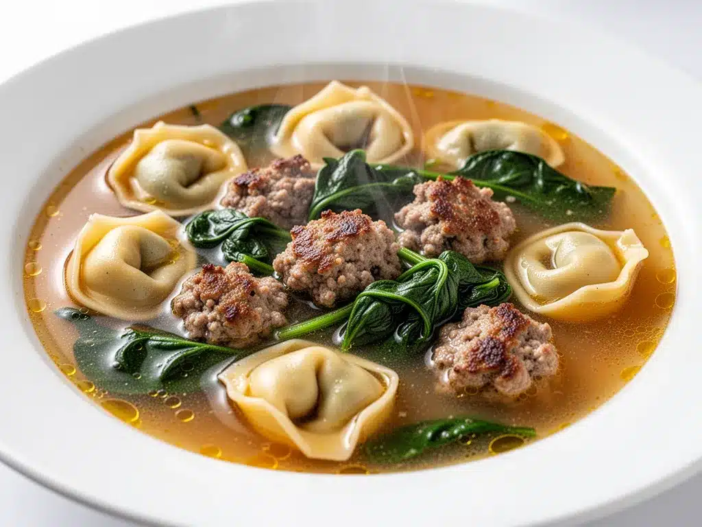 creamy sausage tortellini soup with spinach preparation steps