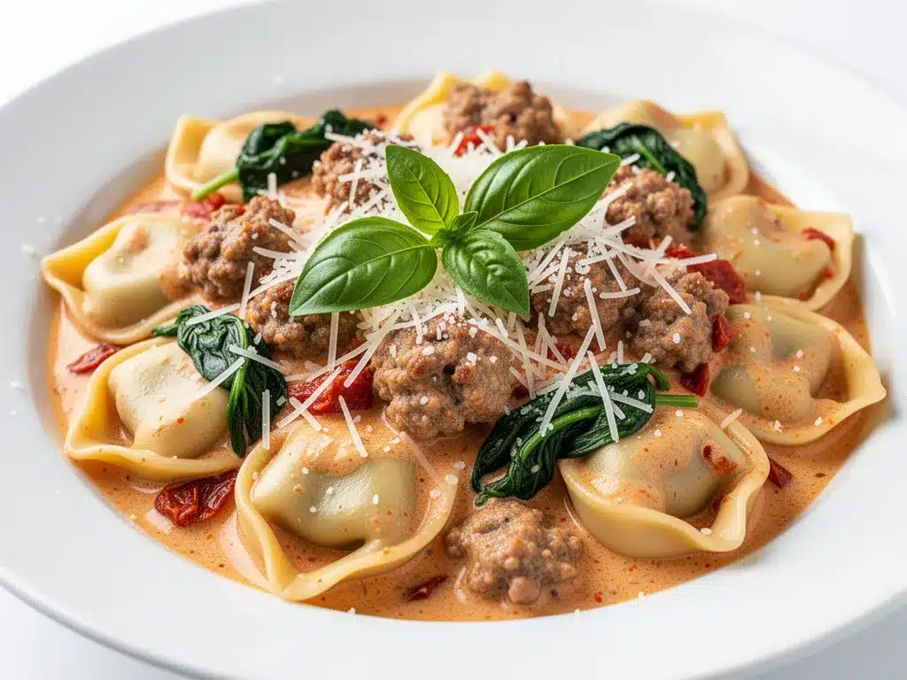 Creamy Tuscan Sausage and Tortellini Skillet preparation steps