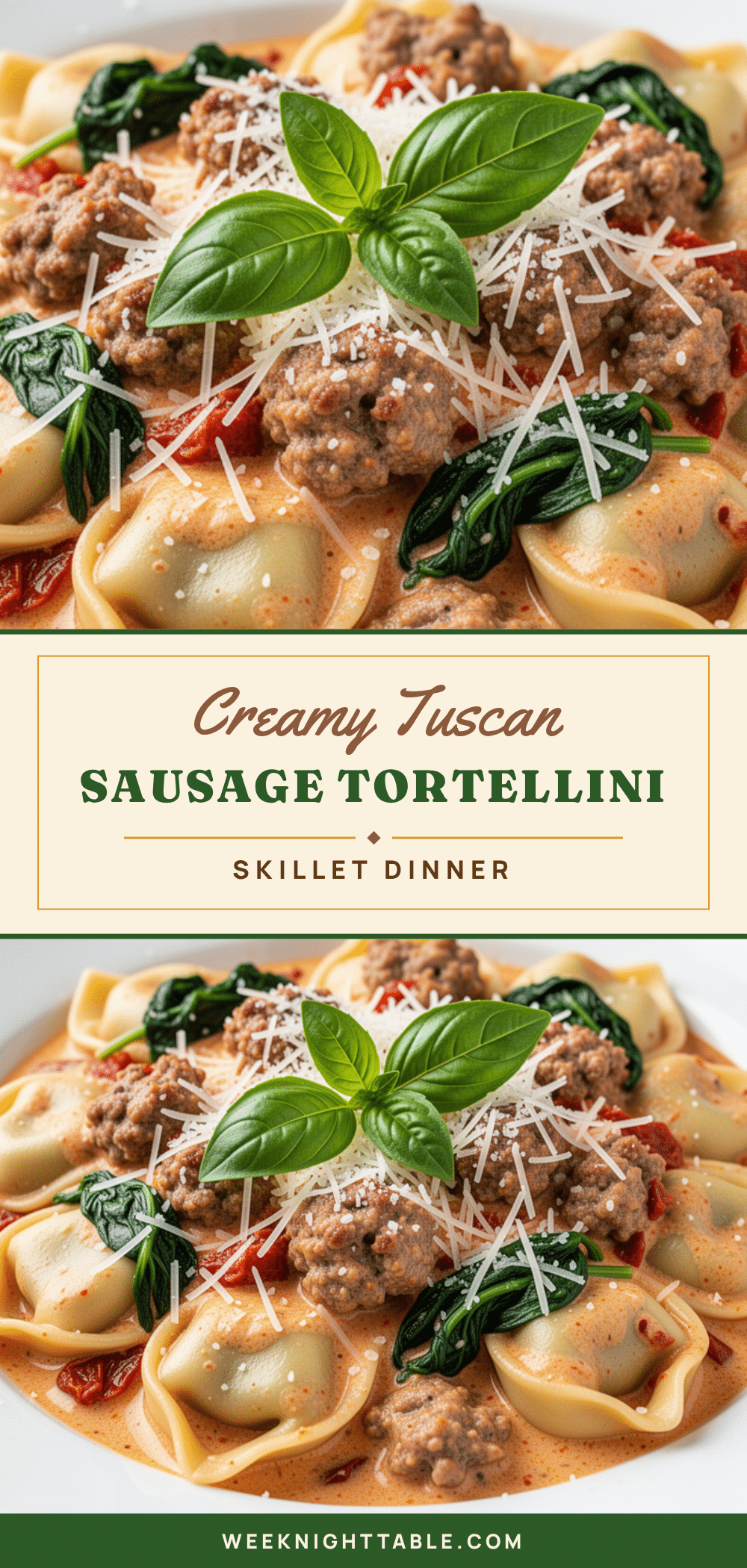 Creamy Tuscan Sausage and Tortellini Skillet recipe