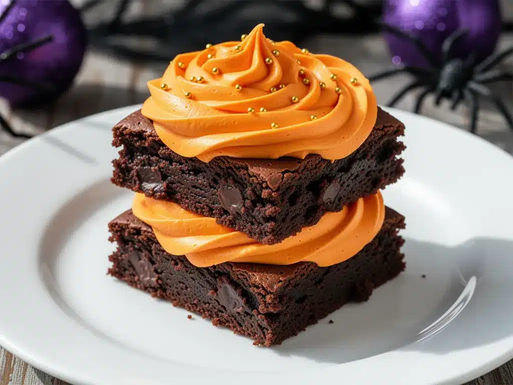 Halloween brownies with orange frosting preparation steps